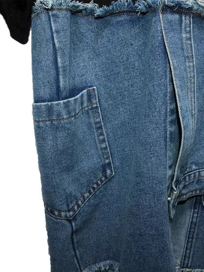 Denim Street Patchwork Sleeve White Short T-Shirt O-neck Hem