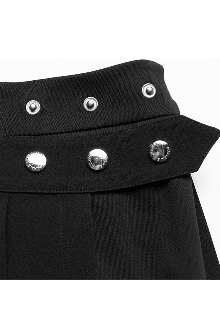 Women's Punk Skirt with Side Metal Buckle and Pleated Faux Two-Piece Cut