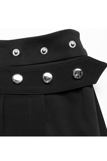 Women's Punk Skirt with Side Metal Buckle and Pleated Faux Two-Piece Cut