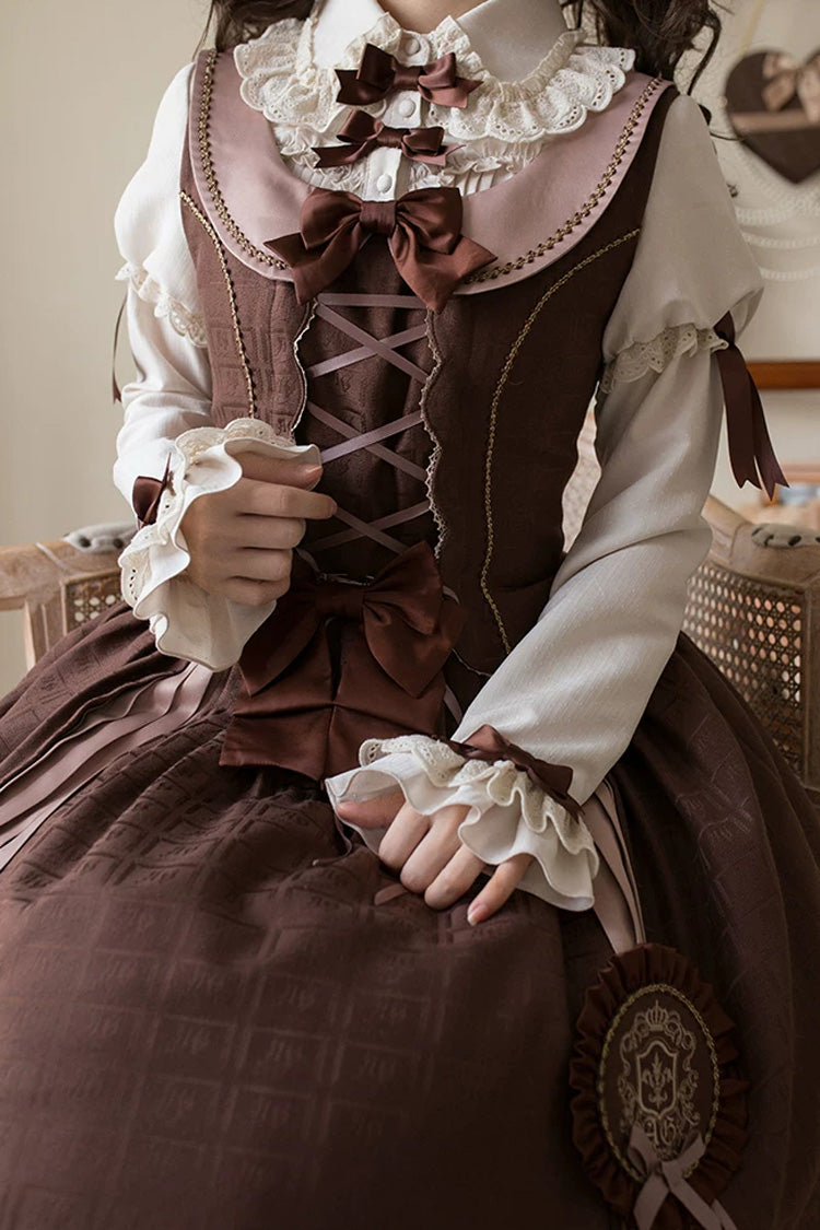 Teddy Chocolate Bar Embroidered Lace-Up Lolita JSK Dress and Skirt - Classic