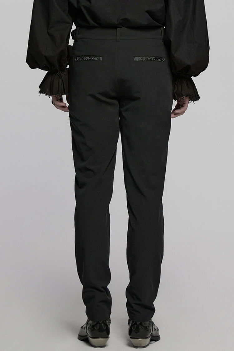 Punk Pants for Men with Black Jacquard and Buckle Accents