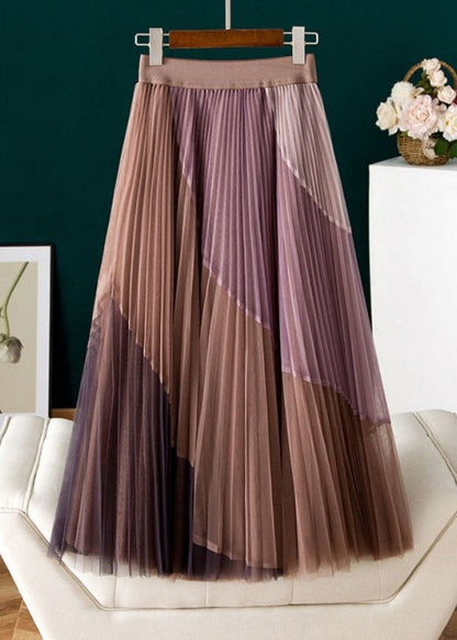 Vintage Purple Casual Print Pleated Fall Skirts AJ1007