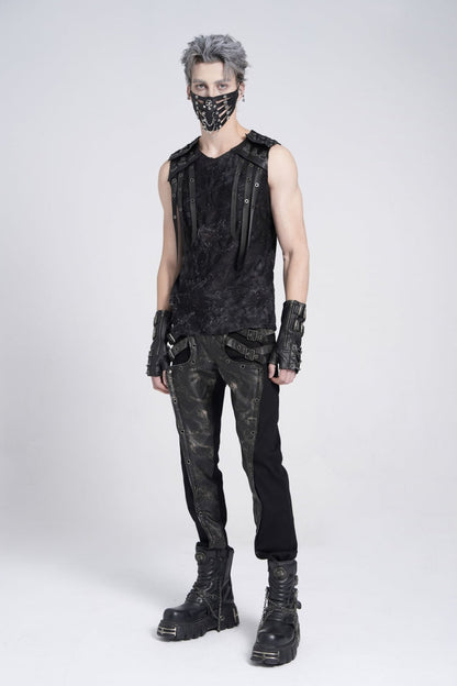 No-Sleeve Eyelet Strap Distressed Gothic Waistcoat