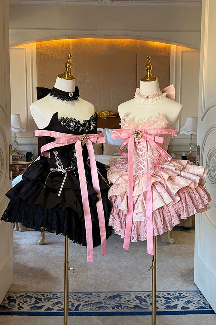 Blush Layered Ruffle Bow Lace-Up Ballerina JSK - Kitten Sweetheart