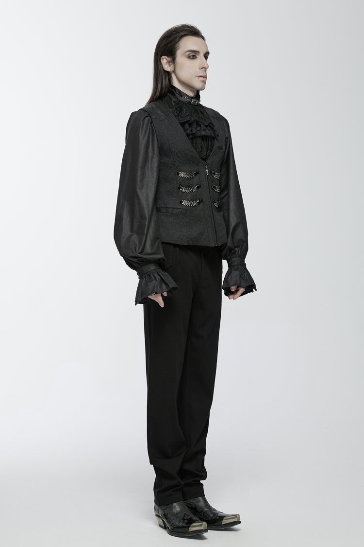 Charcoal Buckle Loop Zip Gothic Vest for Men