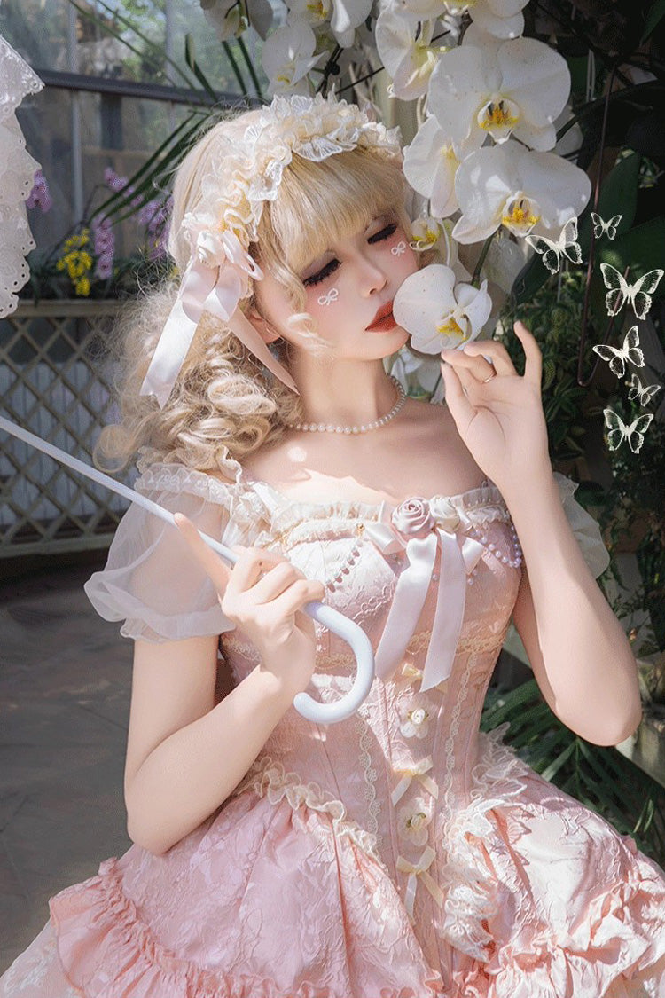 Blush Sleeveless Ruffled Lace Ballet JSK with Bow
