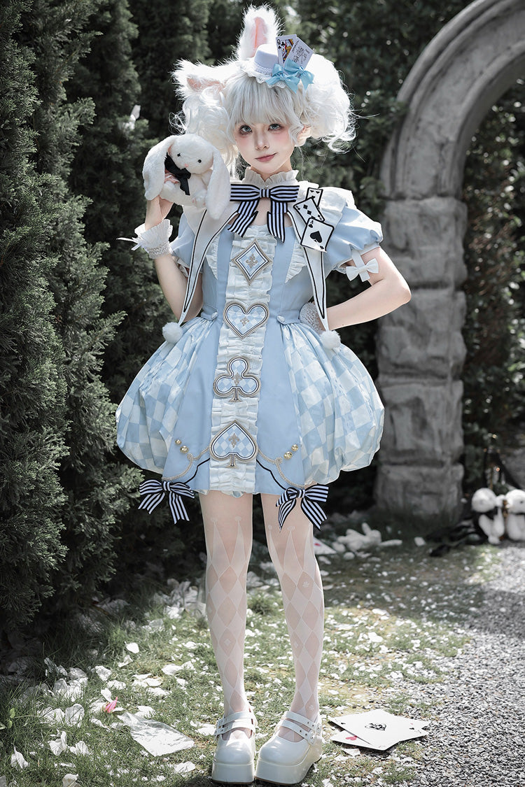 Azure Dedicated to Alice Square Collar Short Sleeve Jacquard Print Ruffled Bow Lolita Set