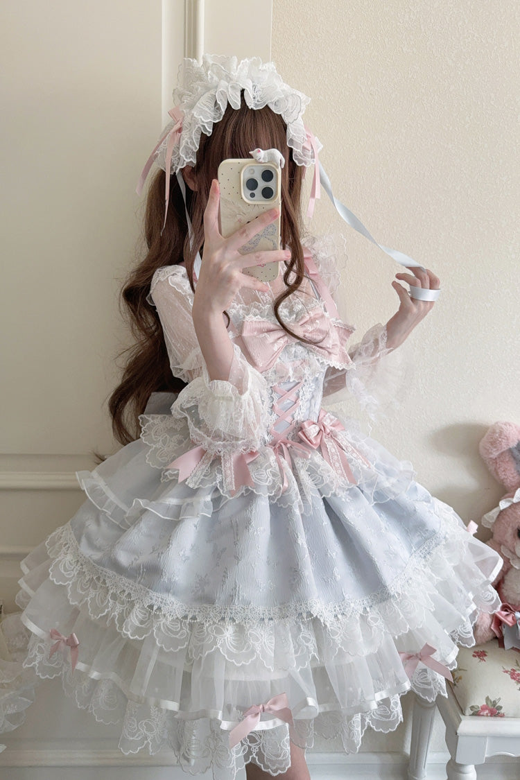Fleishi Island Sleeveless Ruffle Bow Slim Ballet Lolita JSK