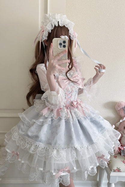 Fleishi Island Sleeveless Ruffle Bow Slim Ballet Lolita JSK