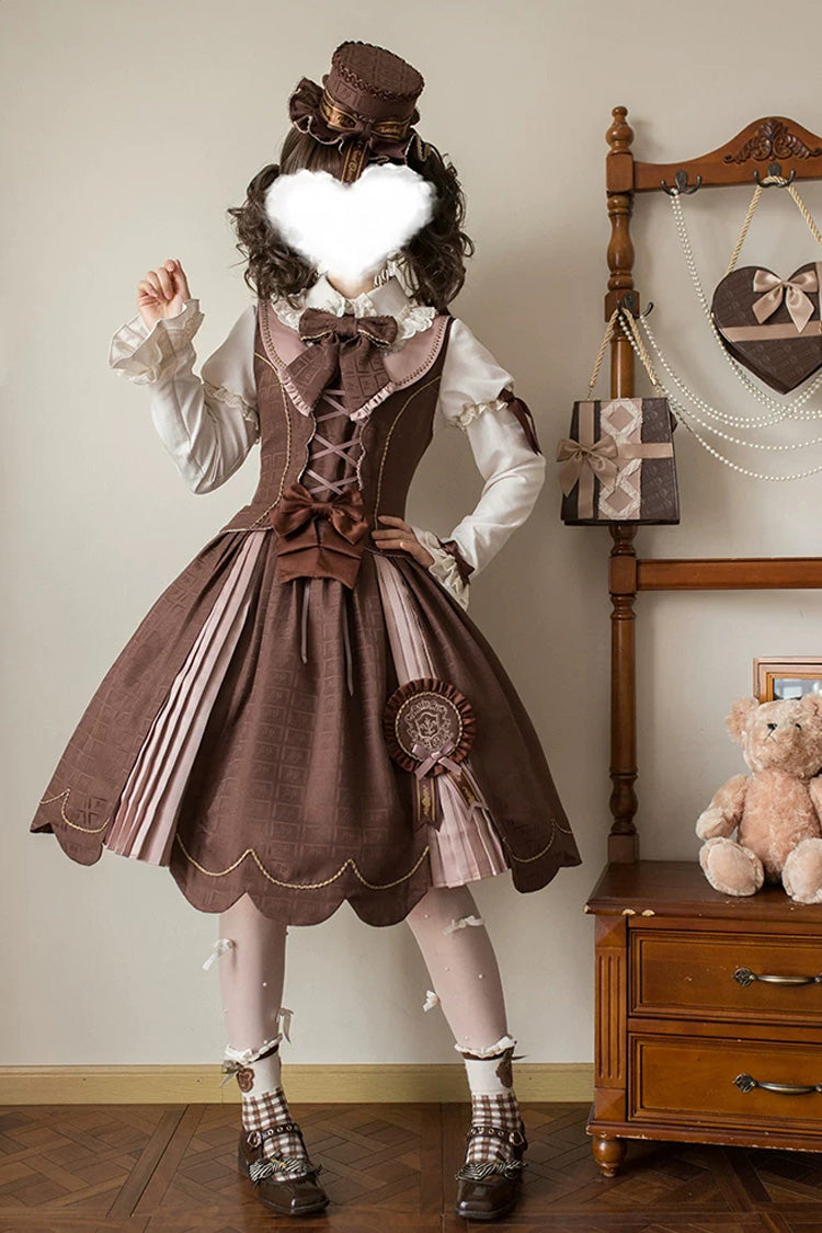 Teddy Chocolate Bar Embroidered Lace-Up Lolita JSK Dress and Skirt - Classic