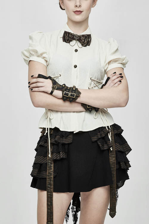 Ivory Cotton Short-Sleeve Slim Fit Punk Top