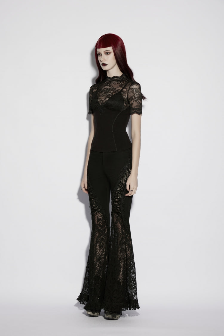 Sheer Faux Two-Piece Gothic Top with Lace for Women