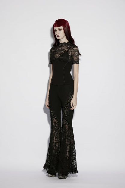 Sheer Faux Two-Piece Gothic Top with Lace for Women