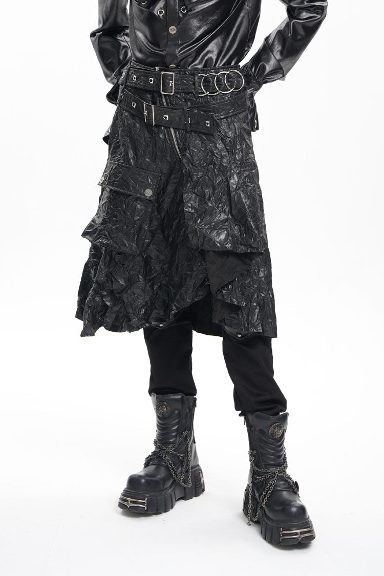 Men's Gothic Skirt with Faux Leather Buckle Rings and Eyelet Accents