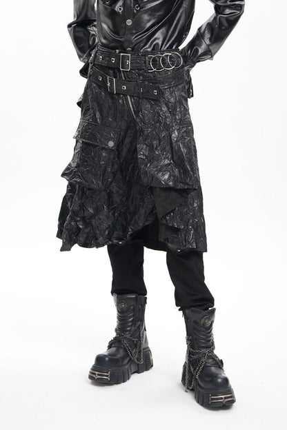 Men's Gothic Skirt with Faux Leather Buckle Rings and Eyelet Accents