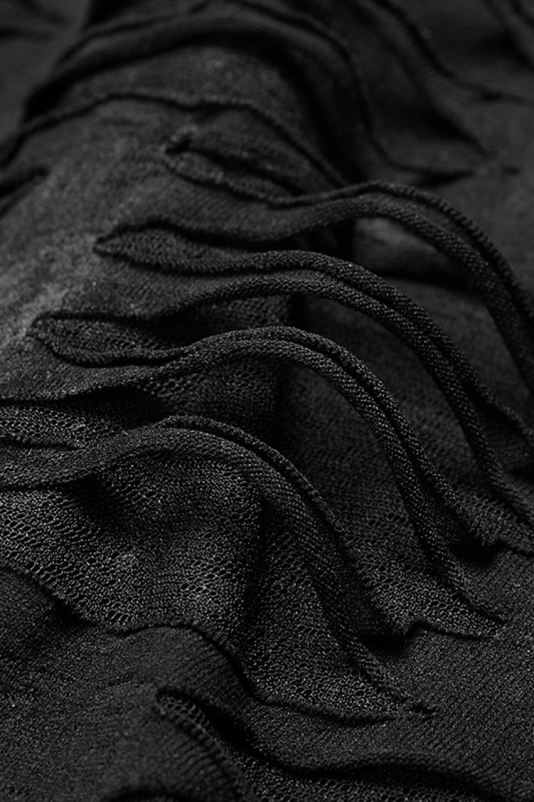 Ebony Long-Sleeve Fitted Hooded Ripped Steampunk Tee