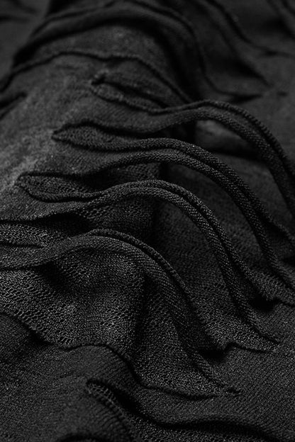 Ebony Long-Sleeve Fitted Hooded Ripped Steampunk Tee