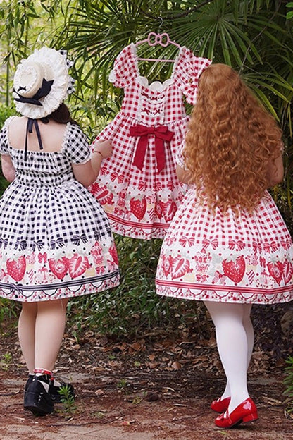 Crimson Sweet Plus Size Lolita Dress with Strawberry Plaid and Bow