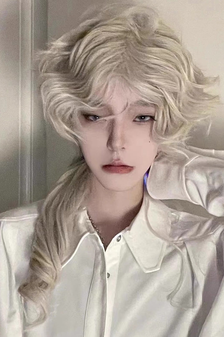 Retro Ouji Wig with Medium Long Curly Hair in Cream