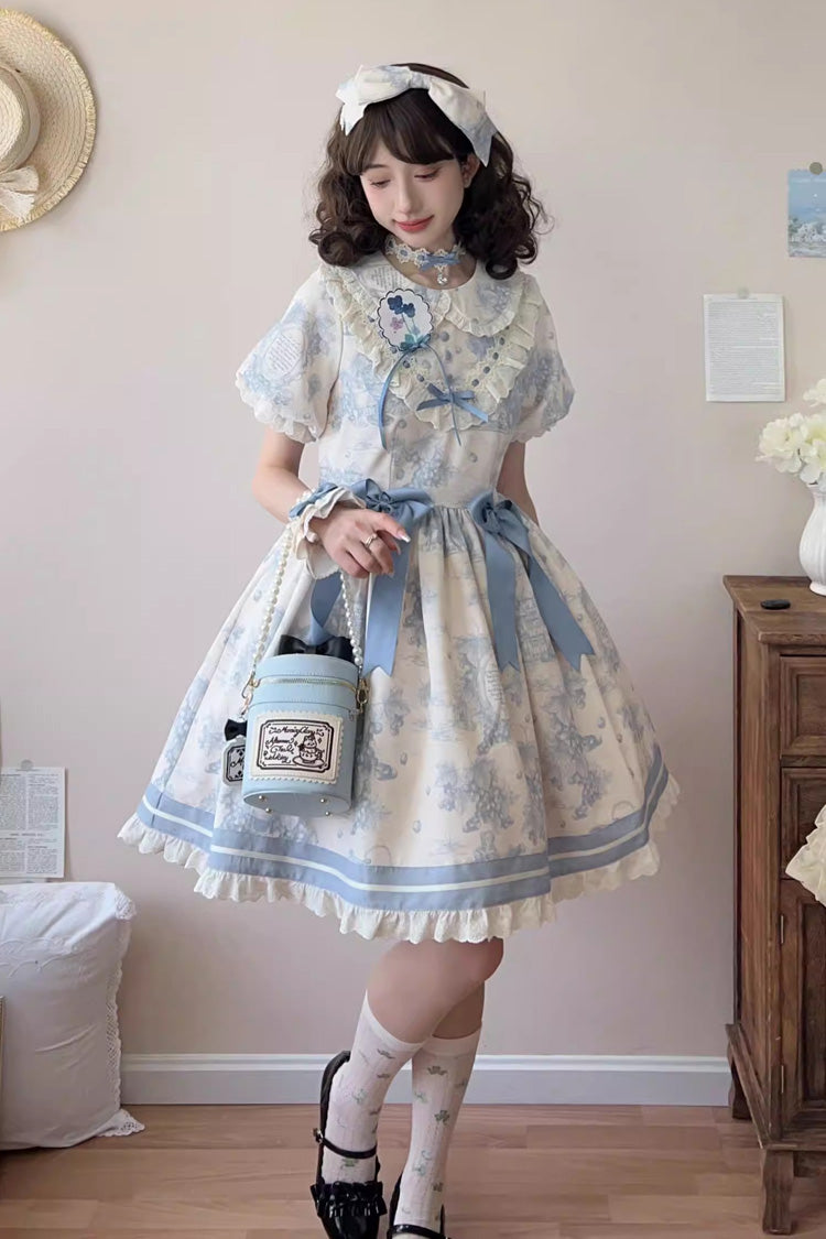Grape Moon Almanac Short Sleeve Ruffle Bow Sweet Dress