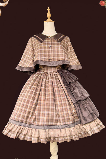 Morning Tune High Waist Asymmetric Ruffle Print Lolita Strap Dress