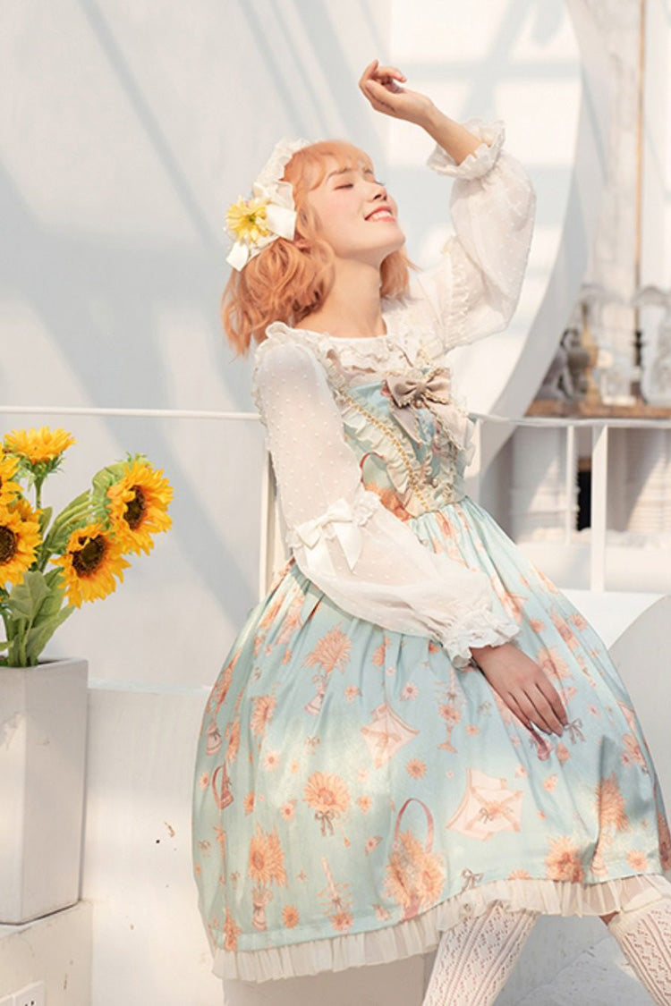 Emerald Sunflower Sleeveless Ruffled Bow JSK Lolita Dress