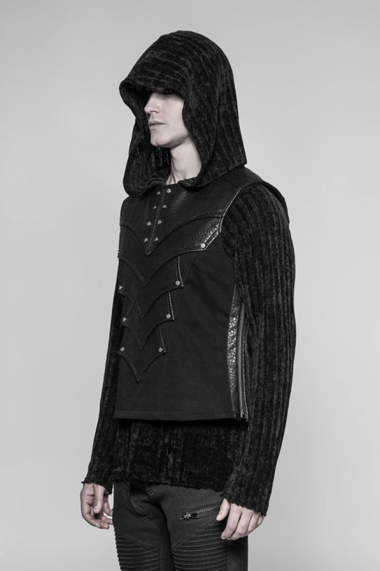 No-Sleeve Faux Leather Detailed Punk Waistcoat
