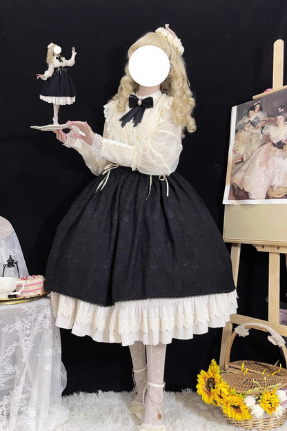 Ebony High-Waist Embroidered Ruffle Lace-Up Palace Skirt - Heart of Rose