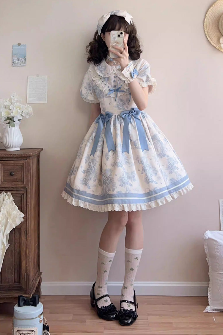 Grape Moon Almanac Short Sleeve Ruffle Bow Sweet Dress
