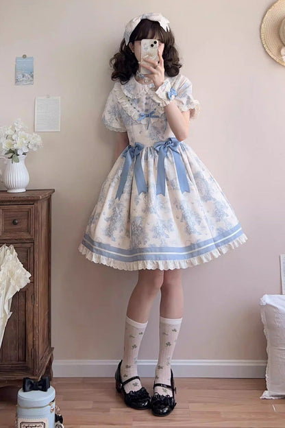 Grape Moon Almanac Short Sleeve Ruffle Bow Sweet Dress