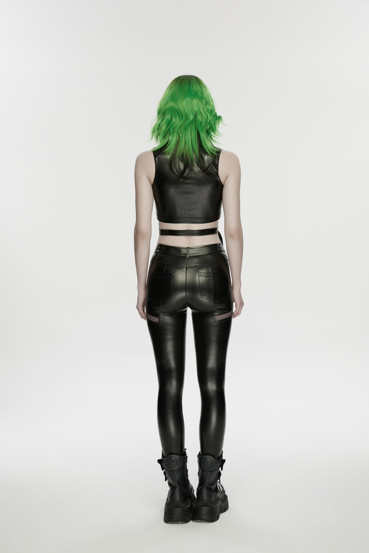 Women's Black Punk Crop Vest, Slim with Straps and Studs