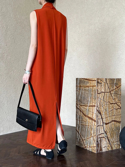 Pockets with Draped Sleeveless Dress Elegant Midi
