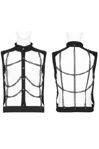 Steampunk Vest with Metal Rivets and Chain for Men