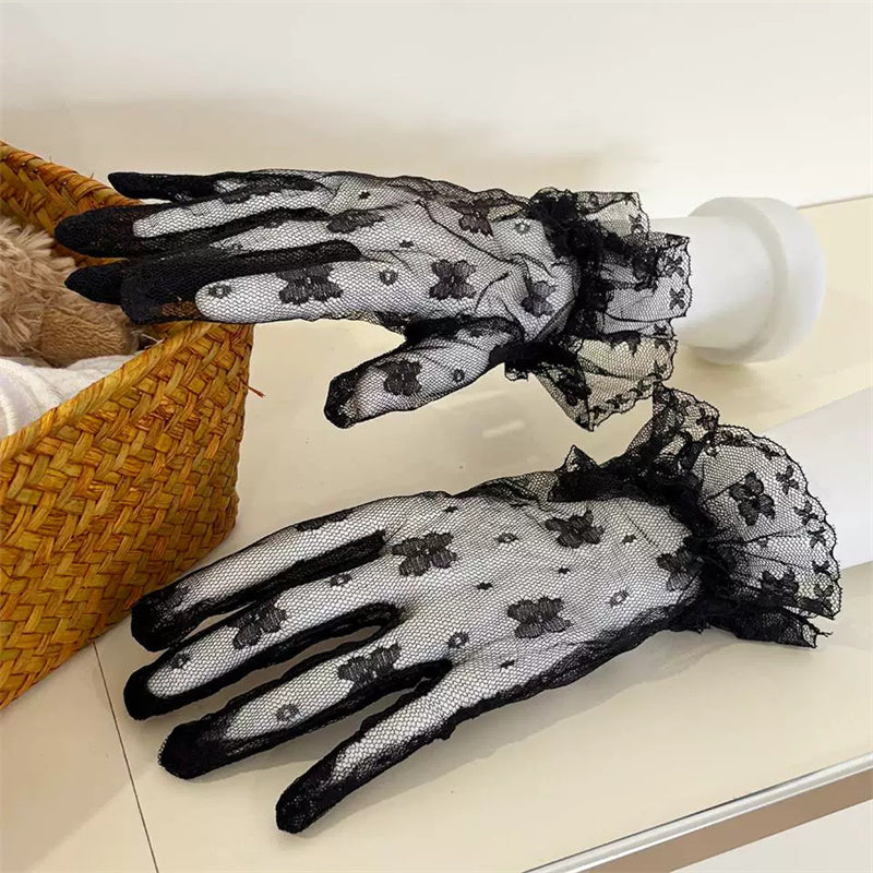 Embroidered Butterfly Lace Mesh Sweet Lolita Gloves - Dual Tones