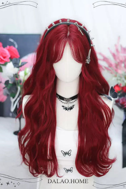 Crimson Curly Lolita Wig with Long Secondary Layers