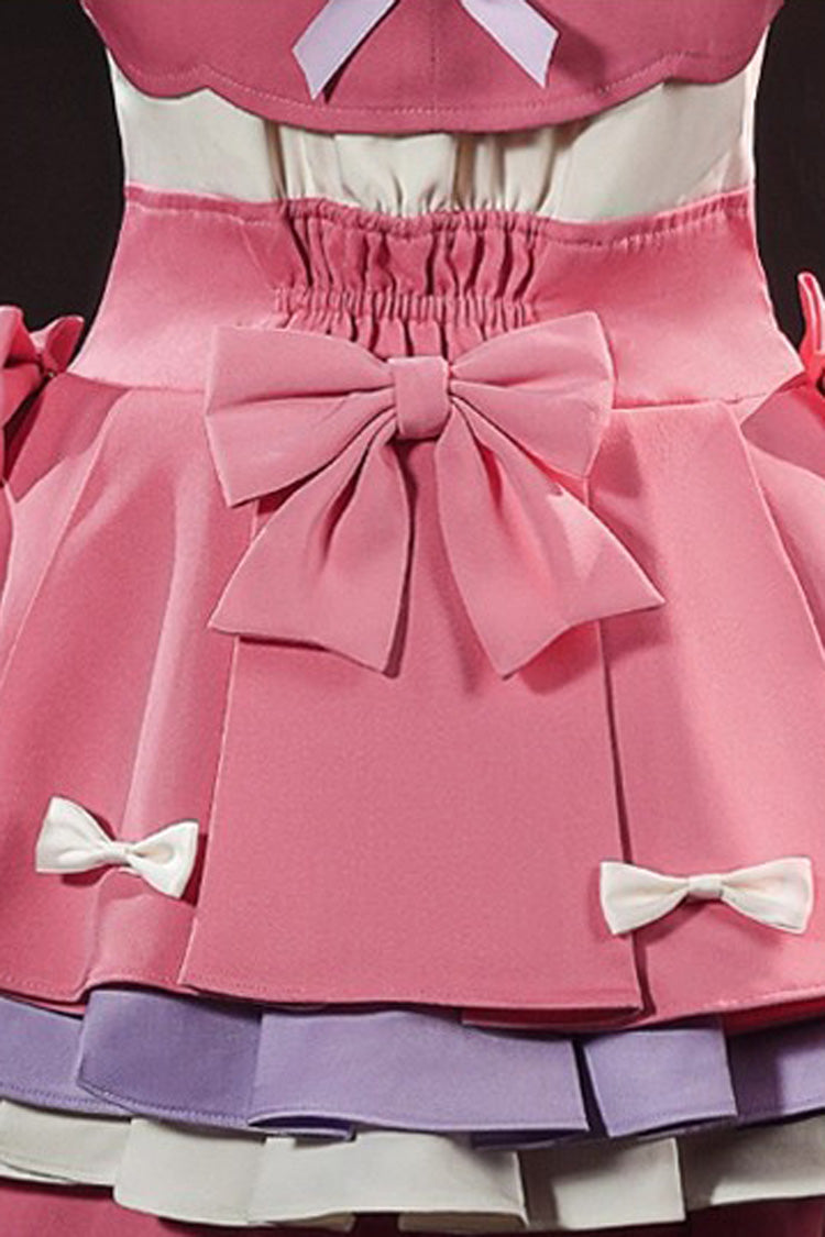 Blush Short-Sleeve Ruffle Bow Lace-Up Ouji Outfit with Shorts - Identity V