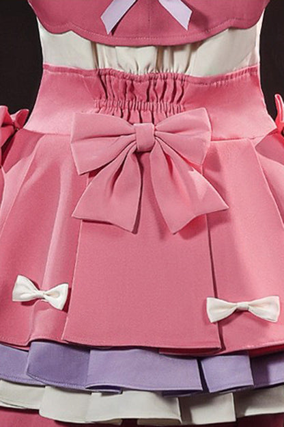 Blush Short-Sleeve Ruffle Bow Lace-Up Ouji Outfit with Shorts - Identity V