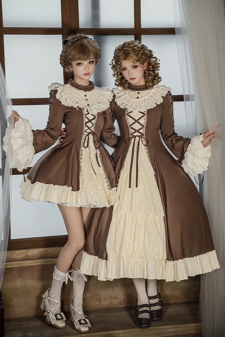 Nutcracker Stand Collar Trumpet Sleeve Lolita Dress Set with Bow - Lace-Up