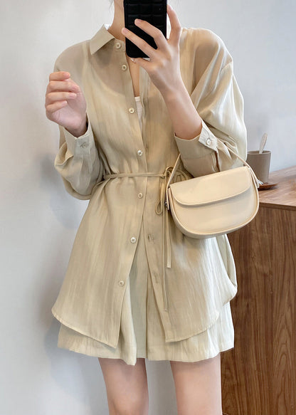 Up Light Lace Silk Women Two Pieces Spring Green Solid Set