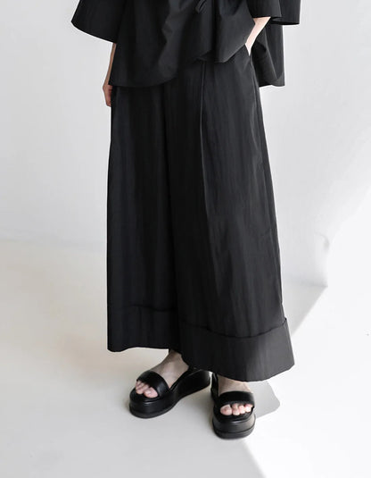 Elastic Organic Wide-Leg Waist Khaki Pants