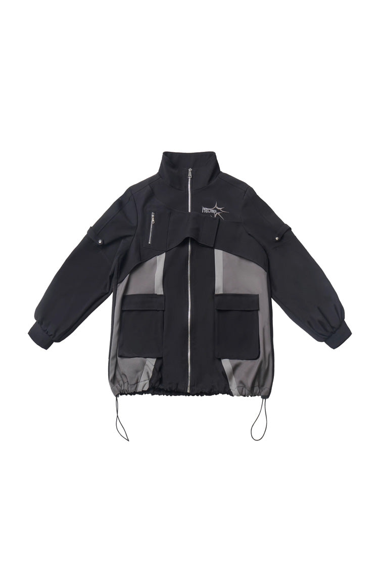 Ebony Techwear Paneled Zip Skirt & Jacket Set - Holographic Cruise