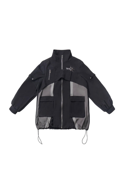 Ebony Techwear Paneled Zip Skirt & Jacket Set - Holographic Cruise