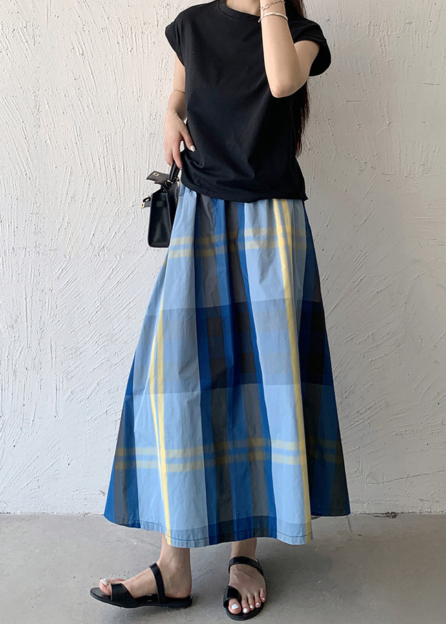 Blue Spring Skirt Hem Large Exra Women Plaid Cotton