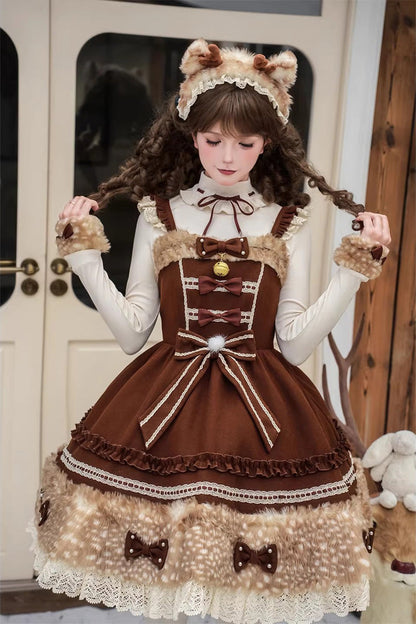 Hazelnut Moose Plush Bow Sweet Lolita Jumper Dress