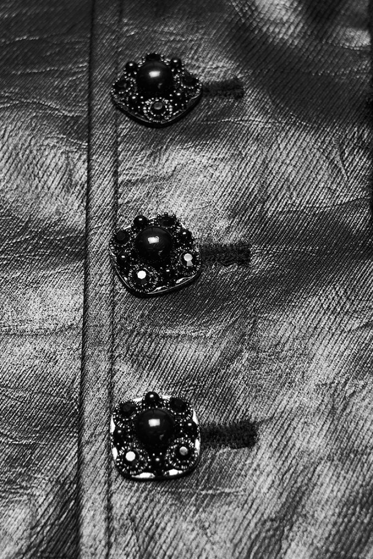 Ebony Long-Sleeve V-Neck Floral Embroidered Men's Gothic Vest