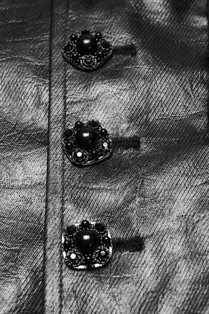 Ebony Long-Sleeve V-Neck Floral Embroidered Men's Gothic Vest