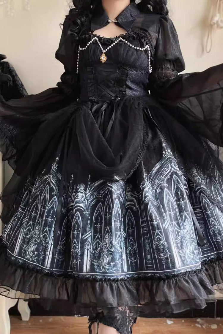 Nocturnal Church Print Ruffle JSK Gothic Dress