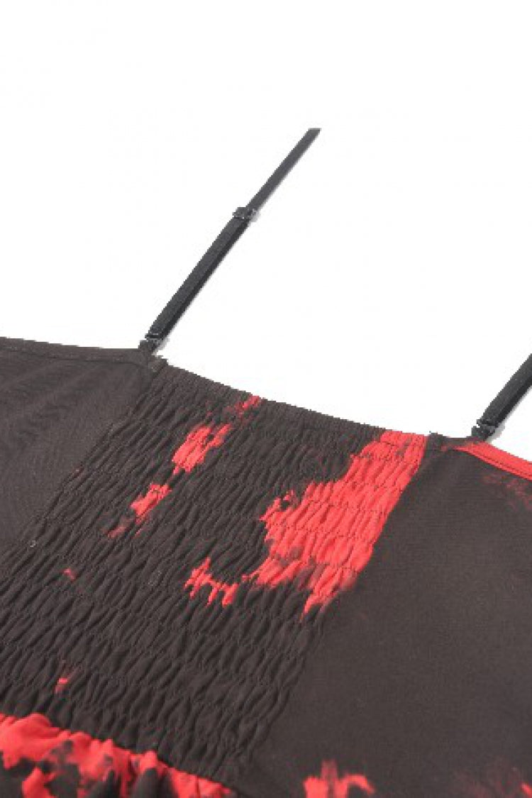 Crimson & Obsidian Sleeveless Irregular Mesh Tie Dye Punk Slip Dress