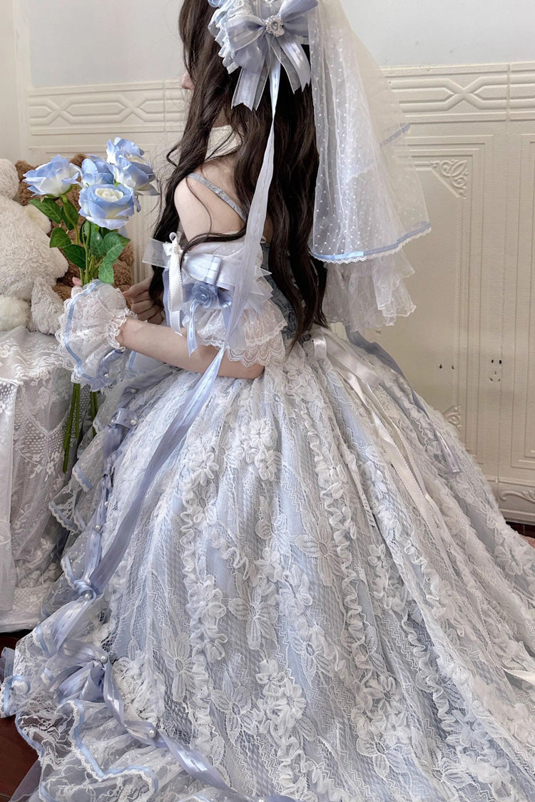 Azure Diane Rose Short Sleeve Multi-Layered Jacquard Ruffle Hanayome Cardigan Bow Lace Sweet Lolita Gown