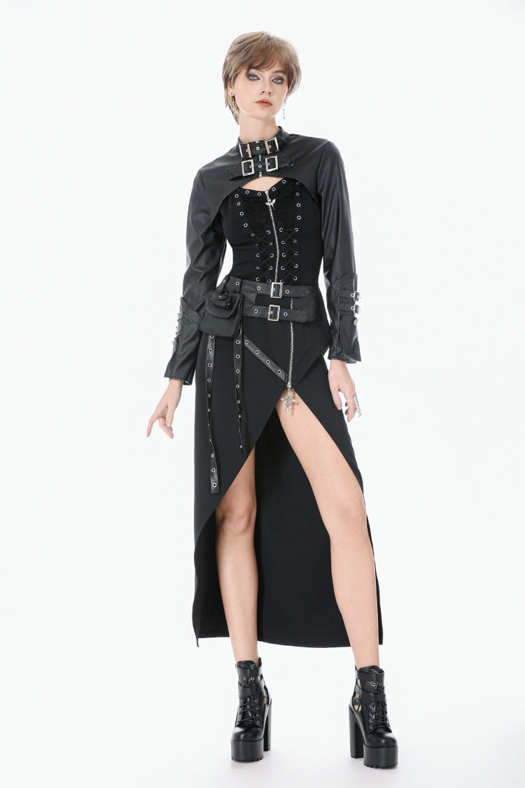 PU Leather Zippered Shrug with Buckled Straps